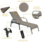 Fabric Folding Outdoor Chaise Lounge Chairs, 2 Pcs, 5 Position