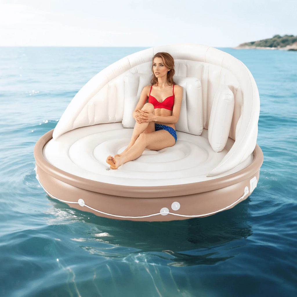 Costway Canopy Inflatable Pool Float Lounge, 71'' x 71'' x 63'' - White Brown Silver