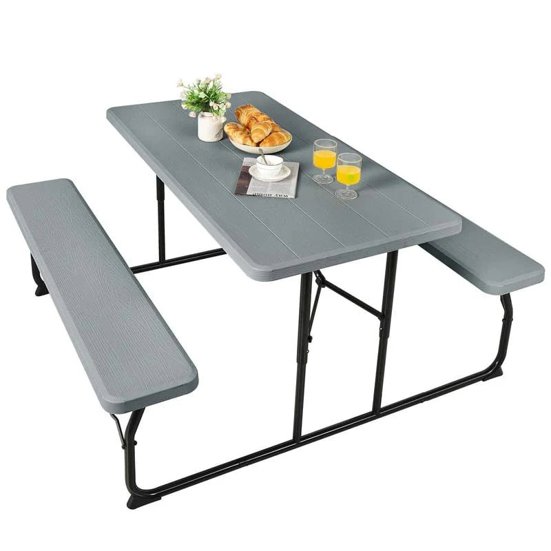 4-Person Folding Picnic Table Bench Set, 59 in x 54 in x 28.5 in - Steel And HDPE