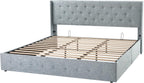 Queen Size Lift-Up Storage Bed With Wingback Headboard, Upholstered Platform Bed Frame With Hidden Storage