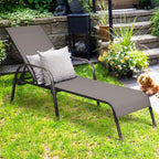Fabric Folding Outdoor Chaise Lounge Chairs, 2 Pcs, 5 Position