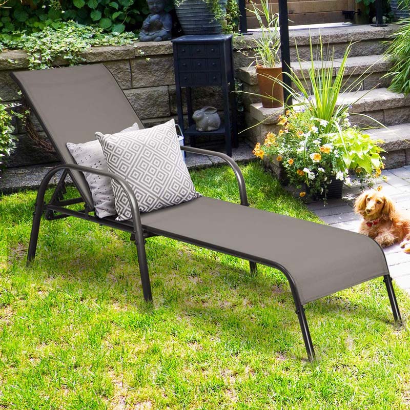 Fabric Folding Outdoor Chaise Lounge Chairs, 2 Pcs, 5 Position