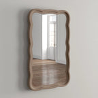 Curved Scallop Wood Frame Accent Mirror, 23.5 in L x 38 in W x 1 in H - Antique-Brown Or White