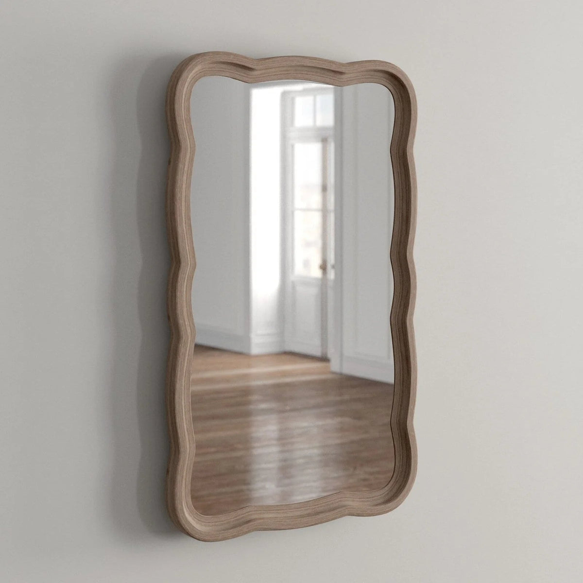 Curved Scallop Wood Frame Accent Mirror, 23.5 in L x 38 in W x 1 in H - Antique-Brown Or White