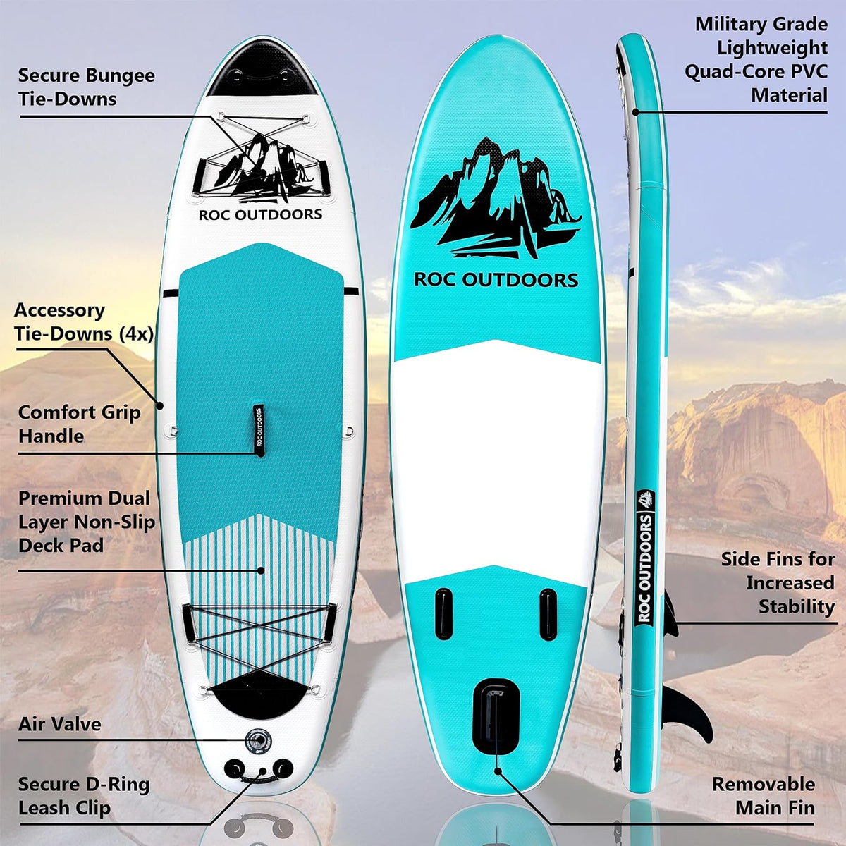 ROC Inflatable Stand-Up Paddle Board With Anti-Slip Comfortable Deck