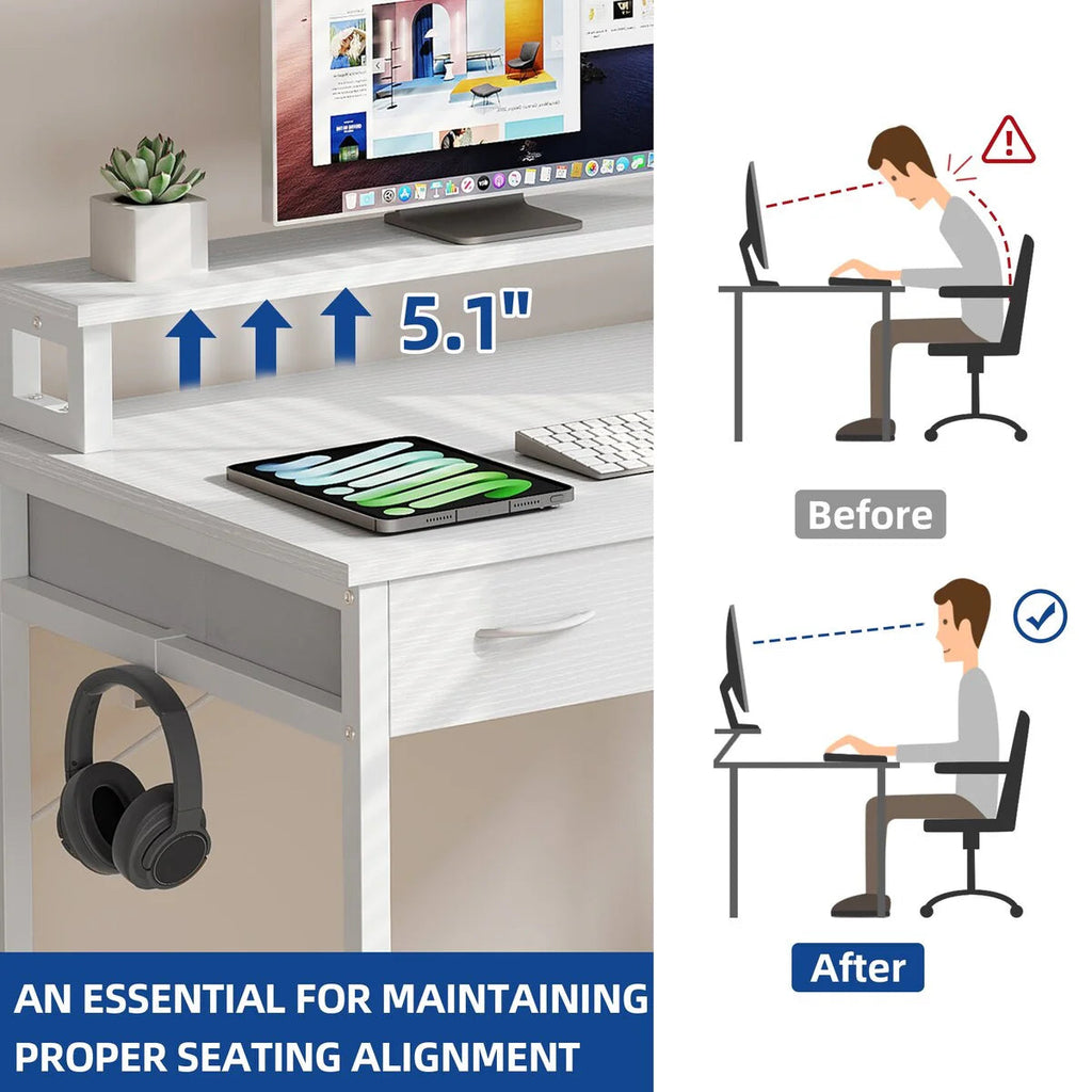 Computer Desk With 3 Fabric Drawers And Monitor Stand