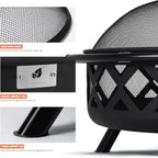 SUNCREAT 42-Inch Wood Burning Patio Fire Pit, Black, 42.1 Inch Diameter x 25.2 Inch High
