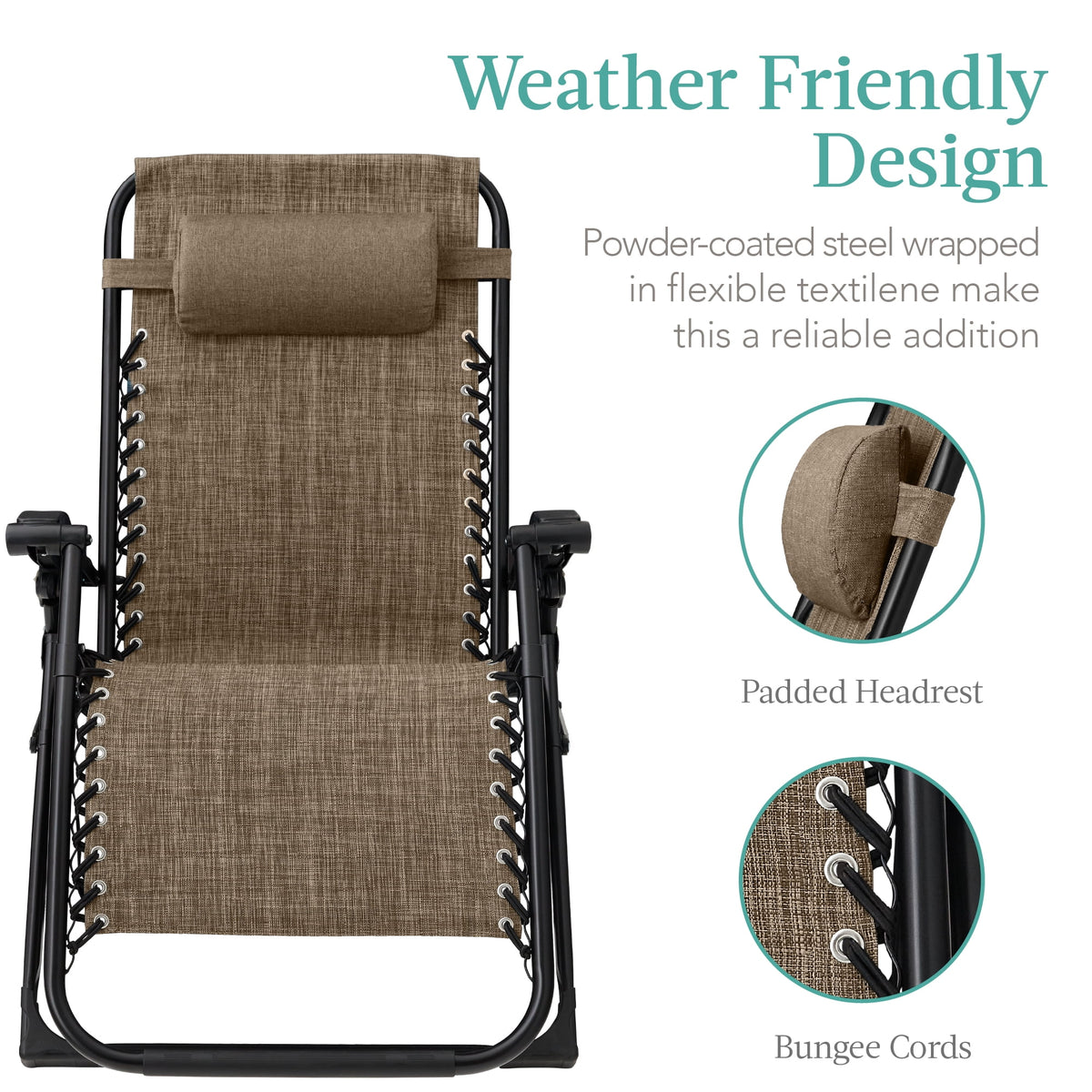 Best Choice Products Oversized Zero Gravity Folding Recliner With Removable Cushion And Side Tray - Fossil Gray