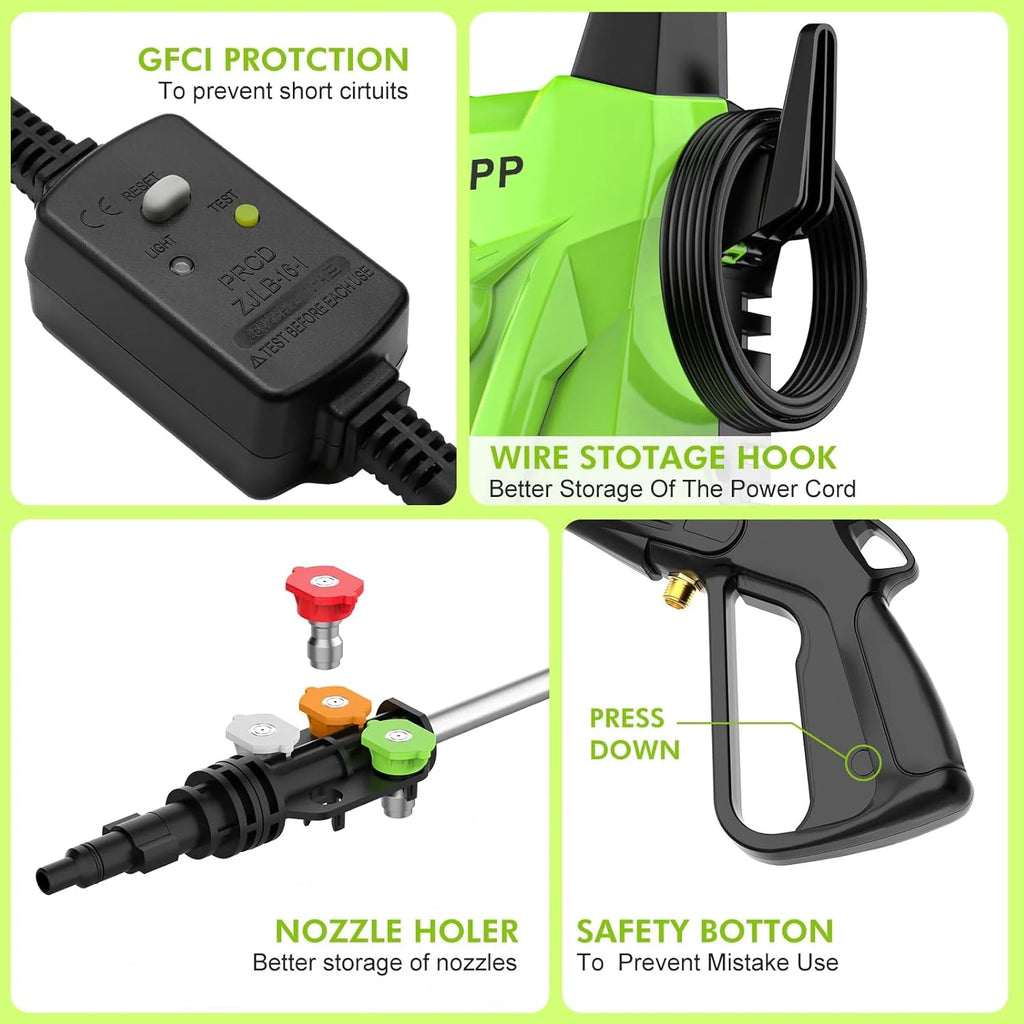 Electric Pressure Washer, 2400 Pounds/Square Inch, 2.4 Gallons/Minute, Green