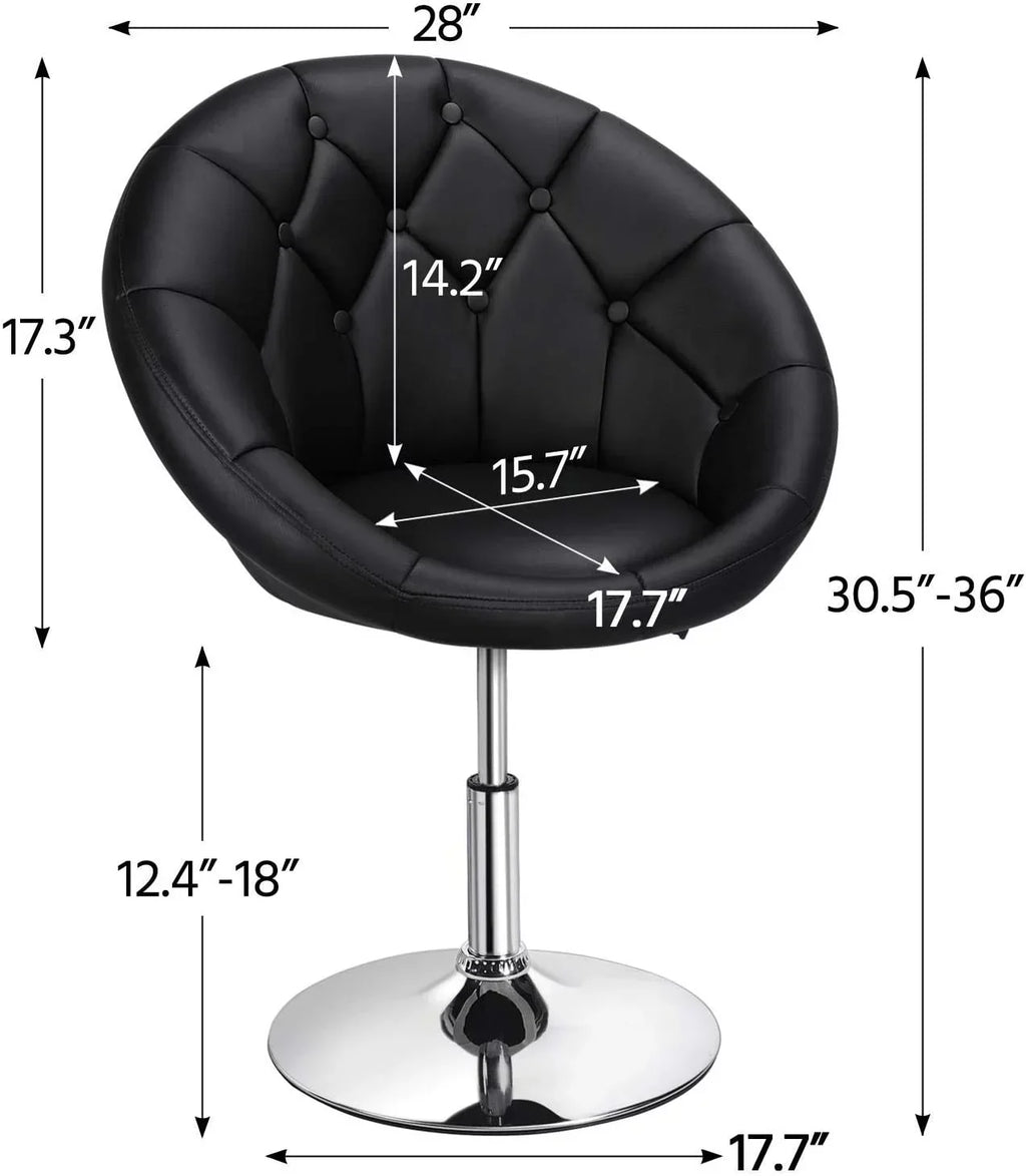 HOMEZY Tufted Swivel Vanity Chair, Black - Height Adjustable, 360-Degree
