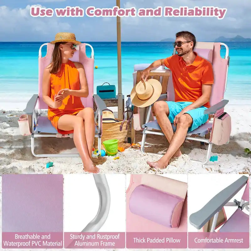 Costway Folding Backpack Beach Chairs 4-Pack, 5-Position Adjustable