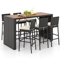 Costway 7-Piece Outdoor Patio Bar Set With Acacia Wood Tabletop, Black And Off White - 73in x 31.5in x 43.5in