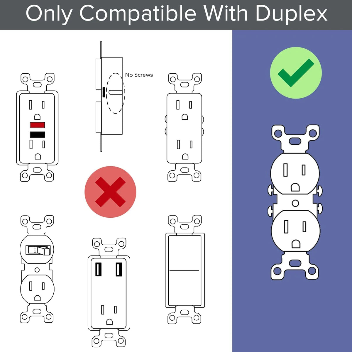 SnapPower GuideLight 2 Duplex LED Night Light Outlet Wall Plate, 6 Pack, White