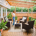 4-Piece Outdoor Patio Furniture Set With Rattan Wicker Chairs, Loveseat And Glass-Top Table
