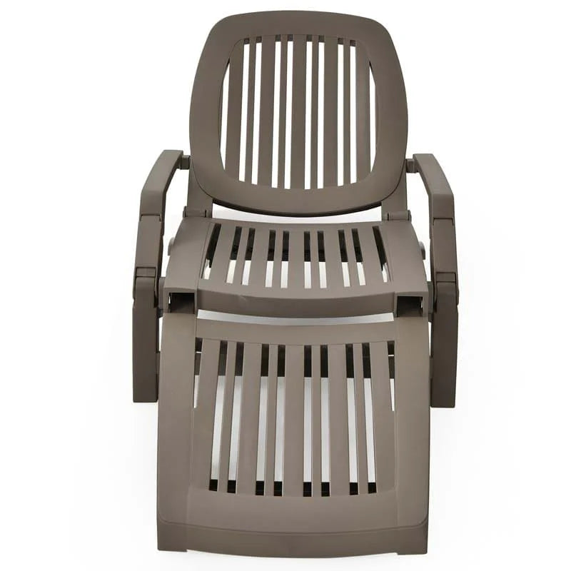 Folding Plastic Outdoor Chaise Lounge Chair With Wheels, 6-Position, 65.5 x 29 x 16.5-37 in, 330 lbs