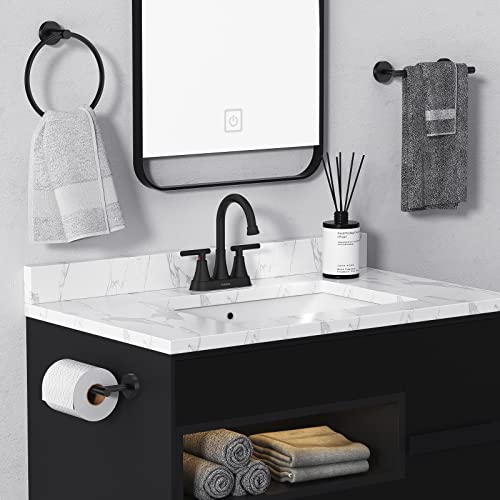 Hurran 4 Inch Matte Black 3-Hole Bathroom Sink Faucet With Pop-Up Drain