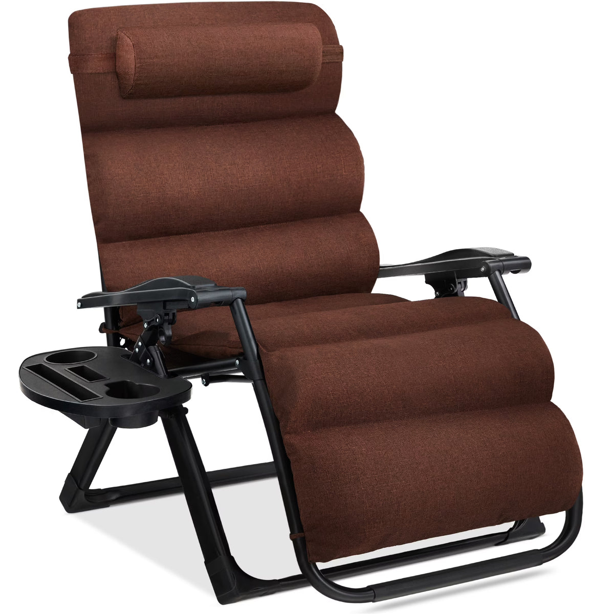 Best Choice Products Oversized Zero Gravity Folding Recliner With Removable Cushion And Side Tray - Fossil Gray