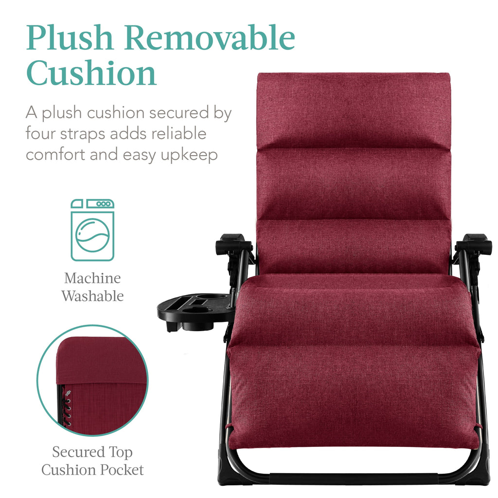 Best Choice Products Oversized Zero Gravity Folding Recliner With Removable Cushion And Side Tray - Fossil Gray