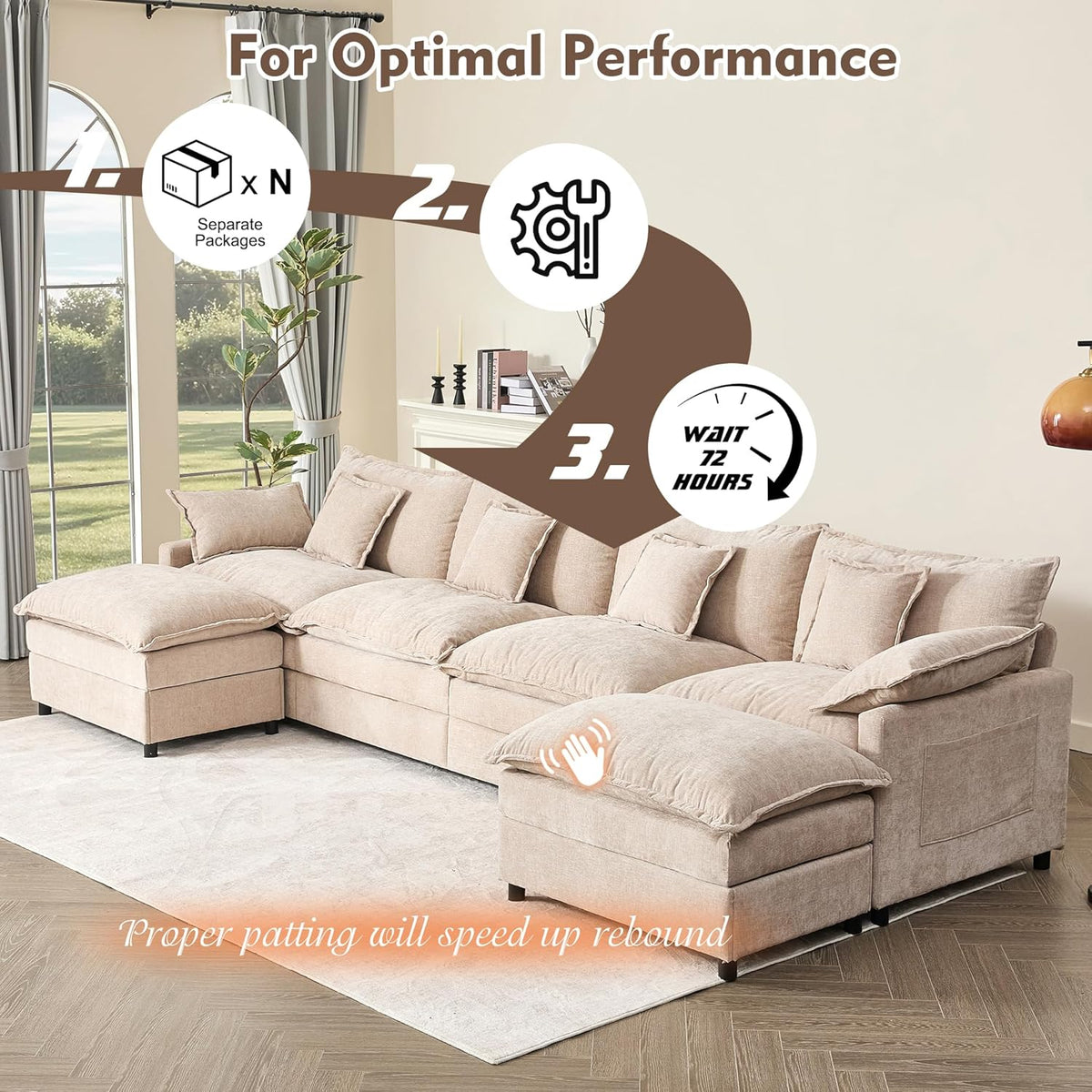 108 Inch U Shape Sectional Sofa With Removable Footstool