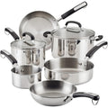 Farberware Brilliance Stainless Steel Cookware Set With Glass Lids And Kitchen Tools, 10 Piece
