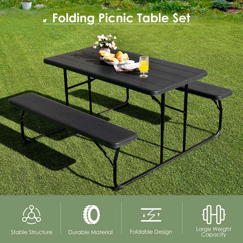4-Person Folding Picnic Table Bench Set, 59 in x 54 in x 28.5 in - Steel And HDPE