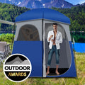 Double-Room Camping Privacy Shower Toilet Tent, Blue, 7ft x 3.5ft x 7ft - With Storage Bag