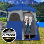 Double-Room Camping Privacy Shower Toilet Tent, Blue, 7ft x 3.5ft x 7ft - With Storage Bag