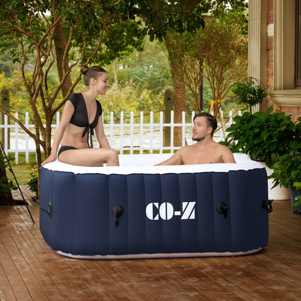 CO-Z PVC Square Inflatable Spa Tub, 5 x 5 ft, 4-Person, 120 Jets, Blue