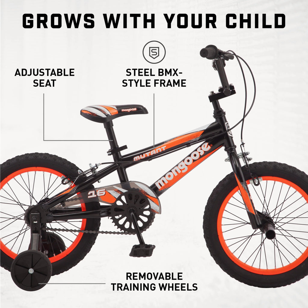 Mongoose 16 inch Mutant Kid's BMX Bike, Ages 3-5, Black & Orange - Mutant