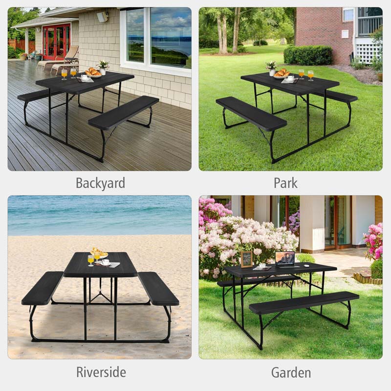 4-Person Folding Picnic Table Bench Set, 59 in x 54 in x 28.5 in - Steel And HDPE