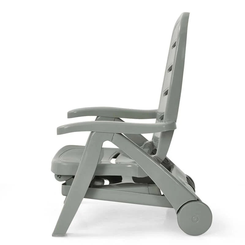 Rolling Folding Plastic Pool Lounge Chair With Armrests, 5 Position - Patio Deck Beach Chair