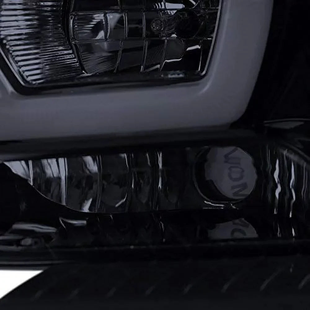 DRL LED Light Bar Projector Headlights, 1 Pair, Gloss Black Housing, Smoke Lens - 2011-2014 Dodge Charger