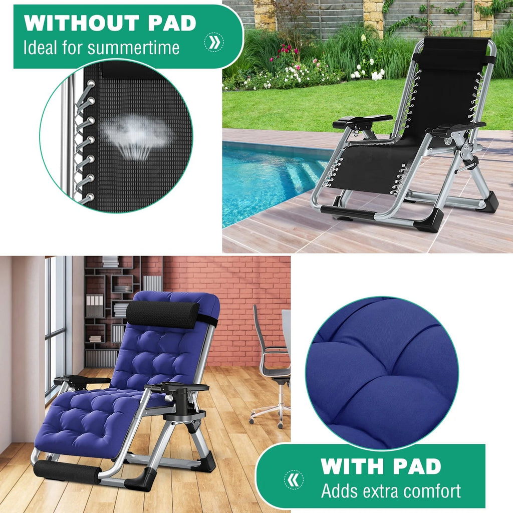 NAIZEA Zero Gravity Chair With Removable Cushion, Cup Holder, and Black Color