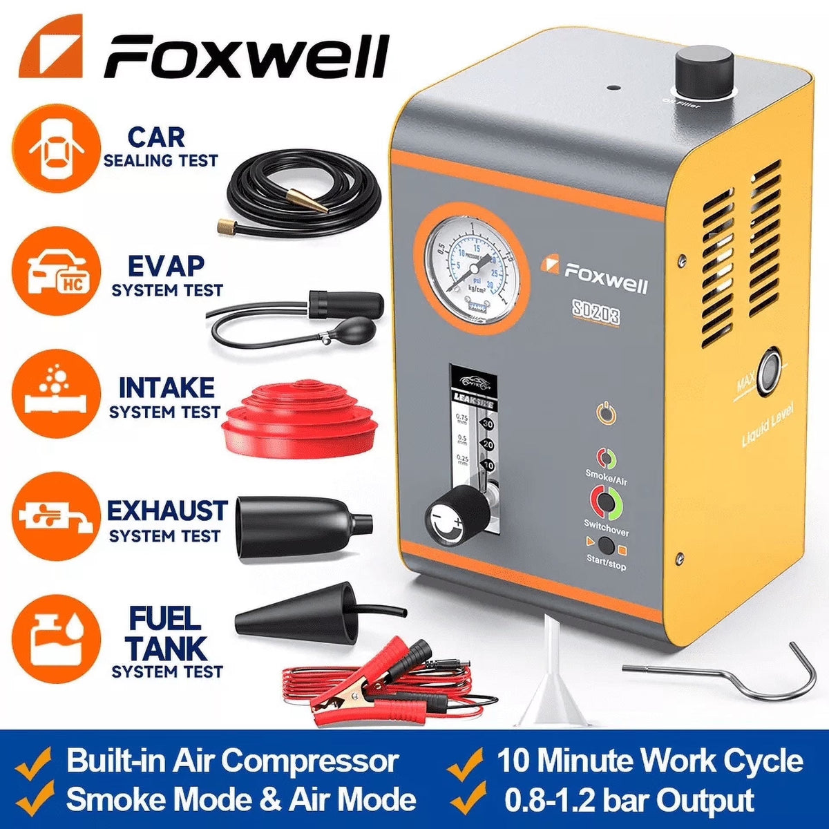 FOXWELL Automotive Smoke Machine With Pressure Gauge And Flow Meter, 12V - SD203