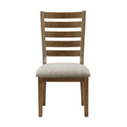 Ladder Back Wooden Dining Side Chairs, Cherry Finish, Beige Textured Fabric Upholstery, Set Of 2pc