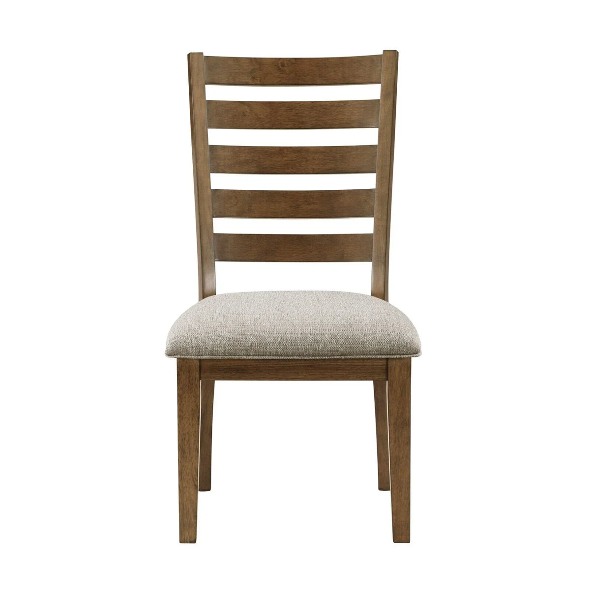 Ladder Back Wooden Dining Side Chairs, Cherry Finish, Beige Textured Fabric Upholstery, Set Of 2pc