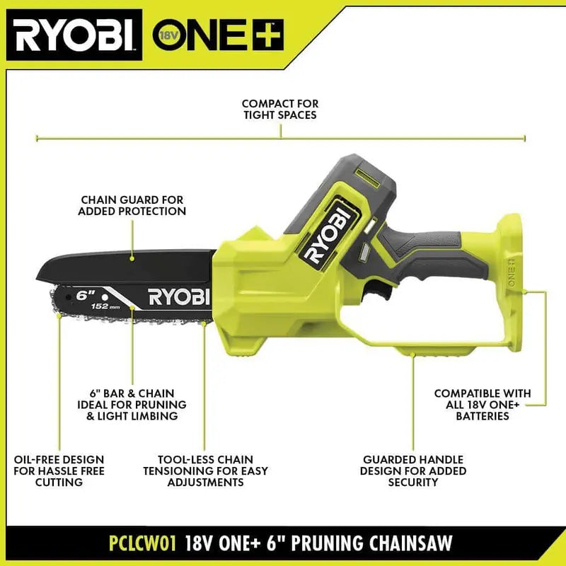 RYOBI ONE+ 18V 6 in Cordless Pruning Chainsaw, Tool Only - PCLCW01B
