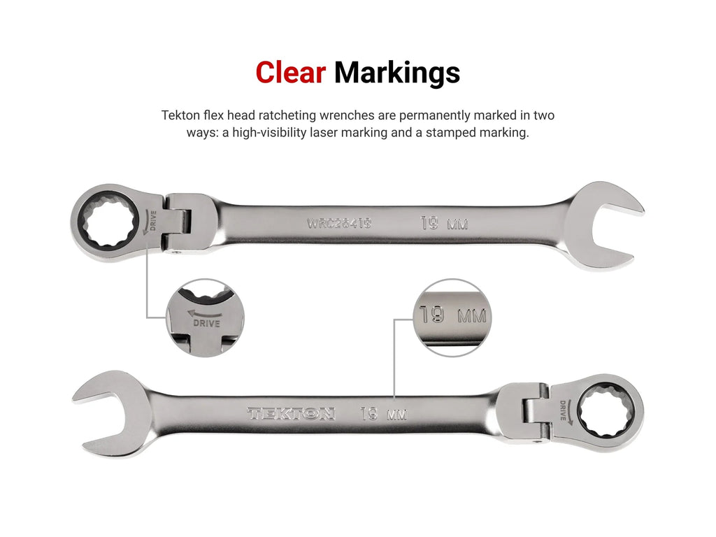 TEKTON Flex Head 12-Point Ratcheting Combination Wrench Set, 14-Piece (6-19 mm) - WRC95302