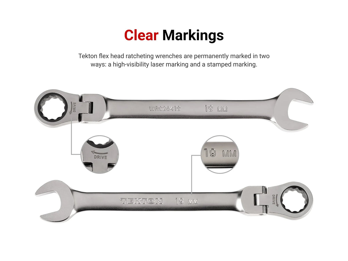 TEKTON Flex Head 12-Point Ratcheting Combination Wrench Set, 14-Piece (6-19 mm) - WRC95302
