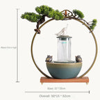 Lucky Pheasant Round LED Incense Burner With Flowing Water Fountain - 20.5in x 19.7in x 5.9in
