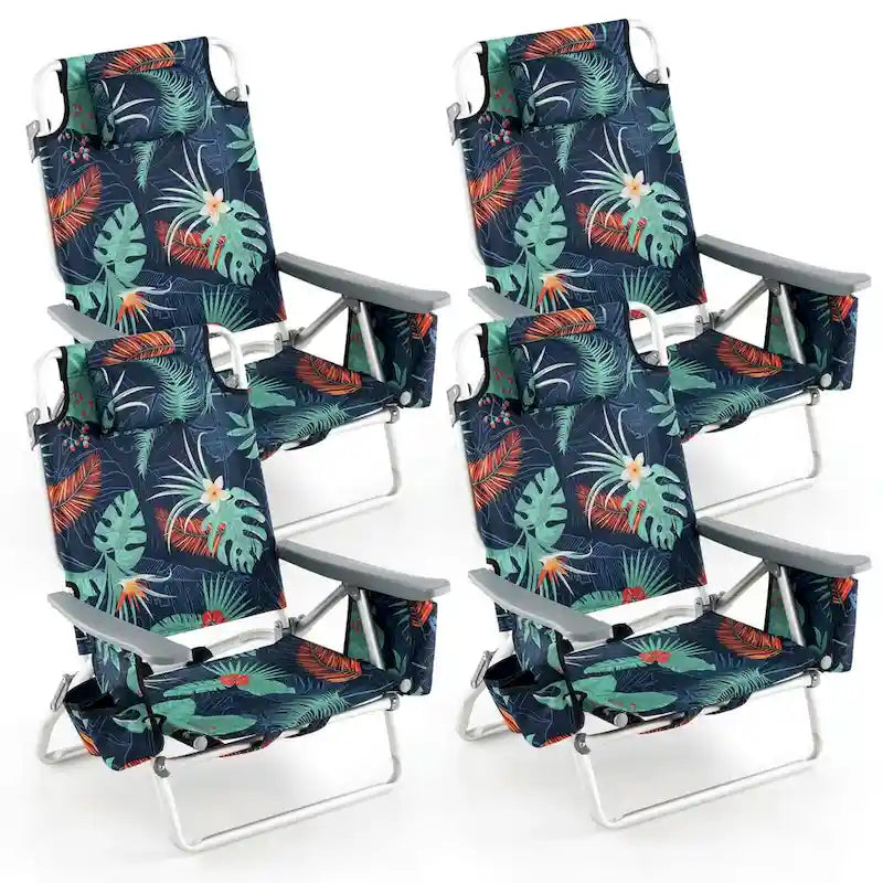 Costway Folding Backpack Beach Chairs 4-Pack, 5-Position Adjustable