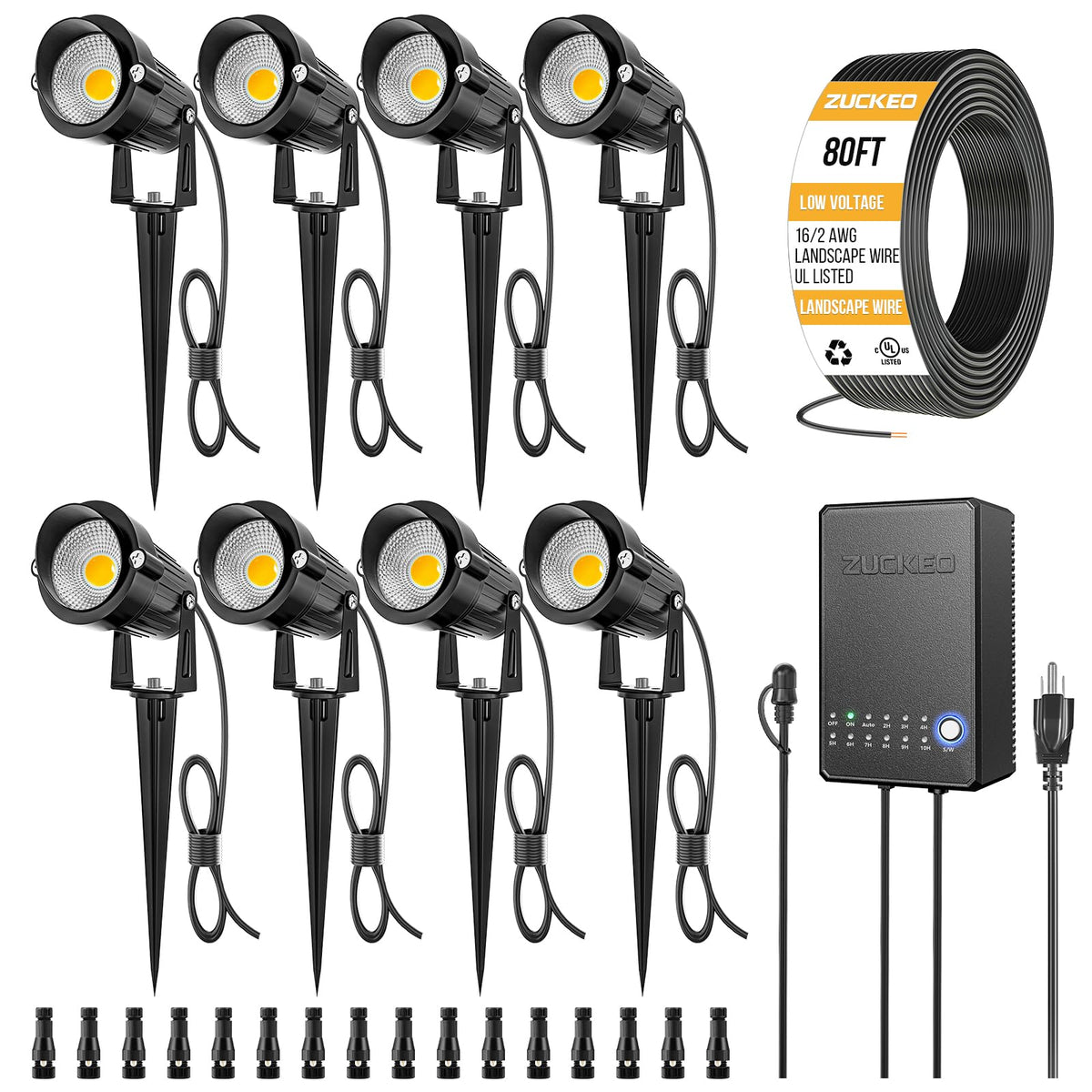 8 Pack 5W LED Low Voltage Landscape Spotlight Kit, 3000K Warm White - 60W Transformer
