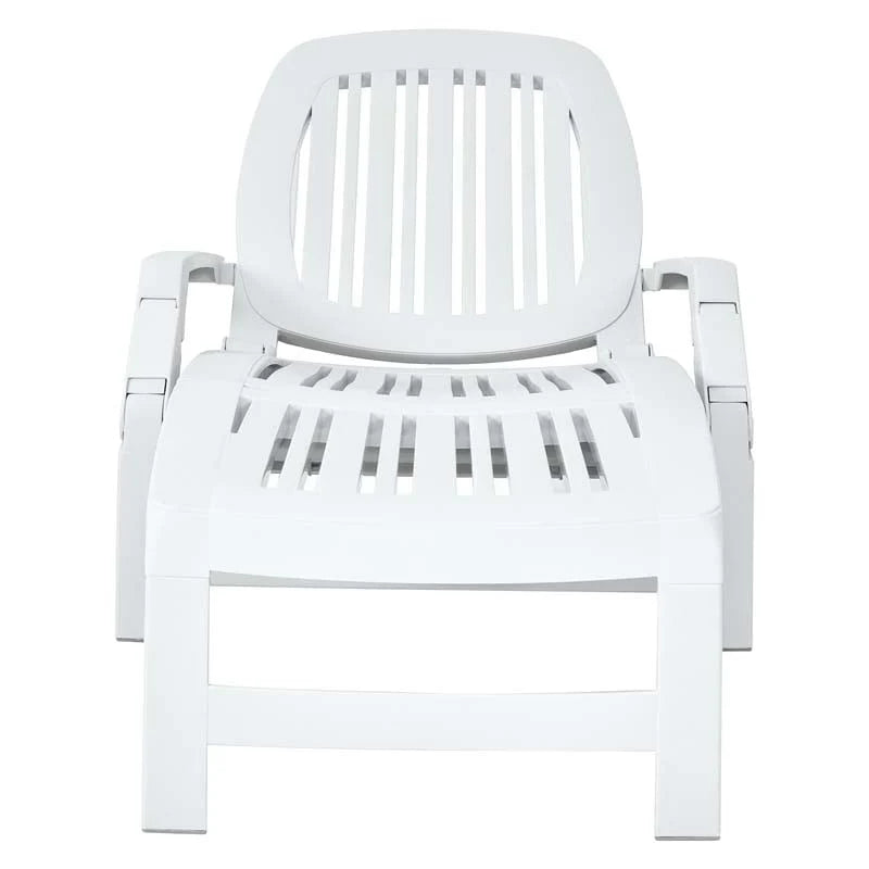 Folding Plastic Outdoor Chaise Lounge Chair With Wheels, 6-Position, 65.5 x 29 x 16.5-37 in, 330 lbs