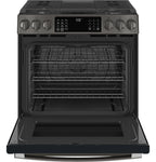 GE APPLIANCES Profile 30in Smart Slide-In Front-Control Gas Range, Black Stainless - PGS930BPTS