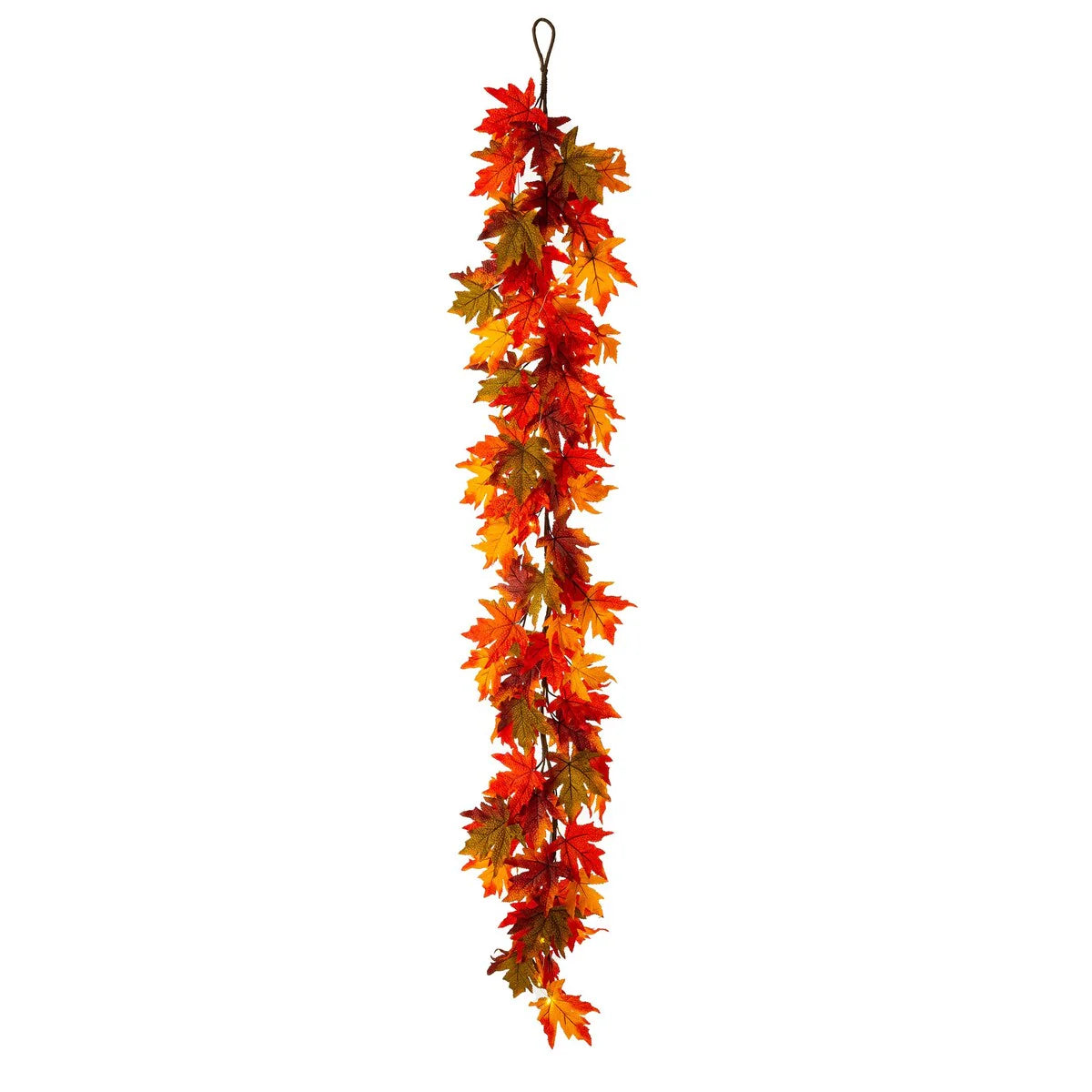 Thanksgiving LED Lighted Fall Maple Leaf Wreath And Garland, 24 in Wreath / 72 in Garland - 20 Clear Lights
