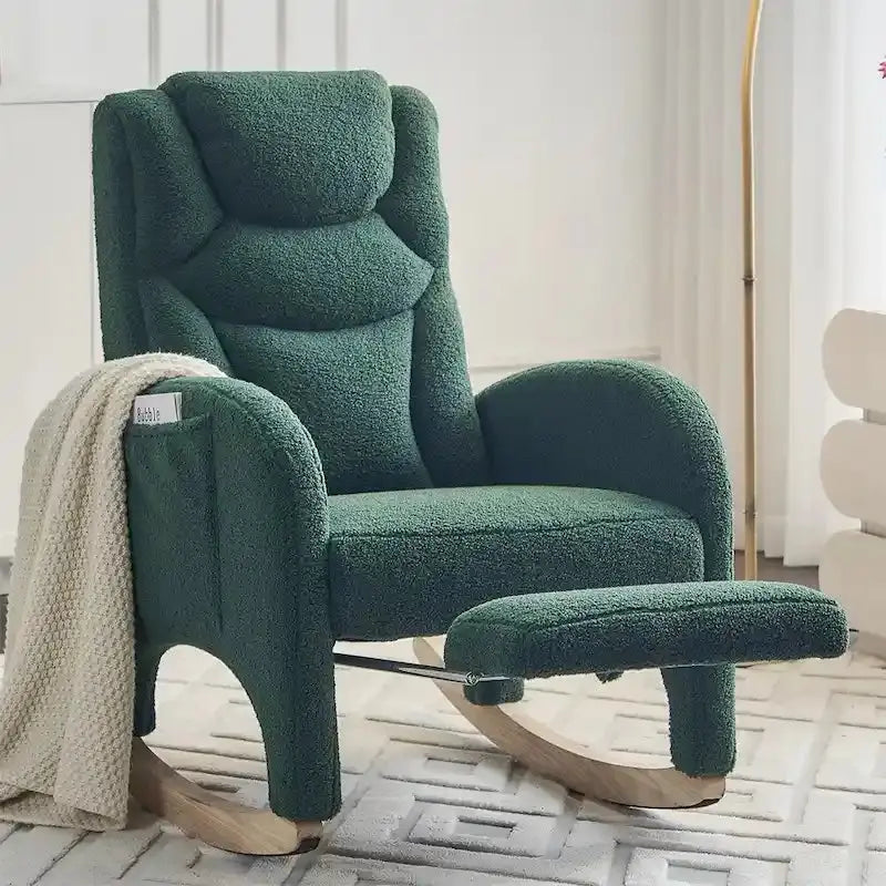 Ergonomic Fabric Nursery Rocking Chair With Adjustable Footrest And Gentle Recline - 37.6-49.2D 26W 39H