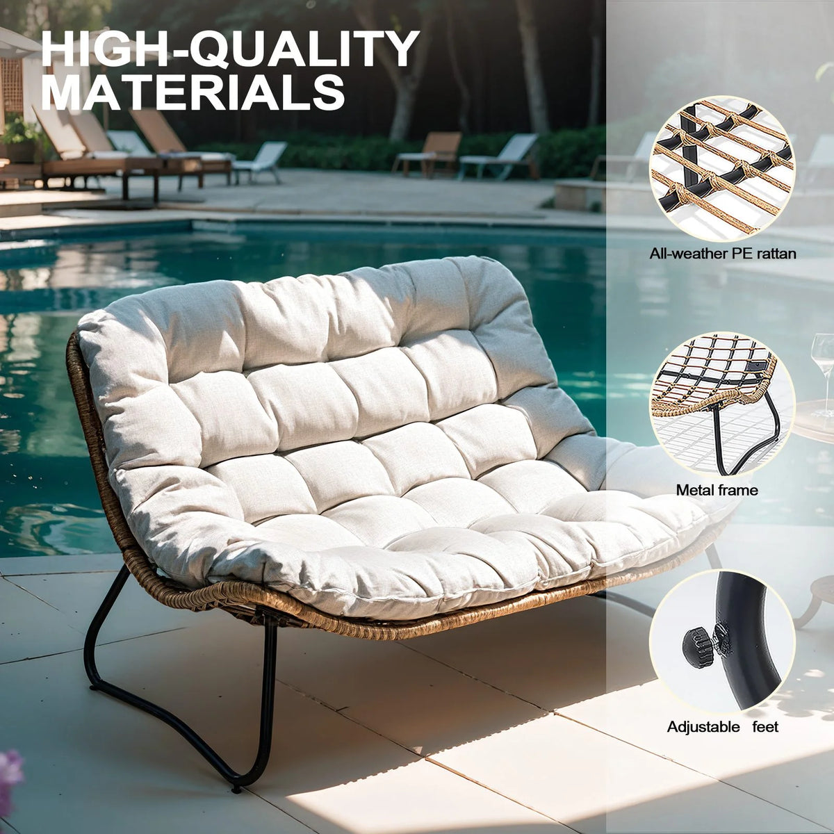 Crestlive Products Patio Loveseat With Cushions, Beige, 53 in x 36 in x 30 in, 350 Pounds Capacity