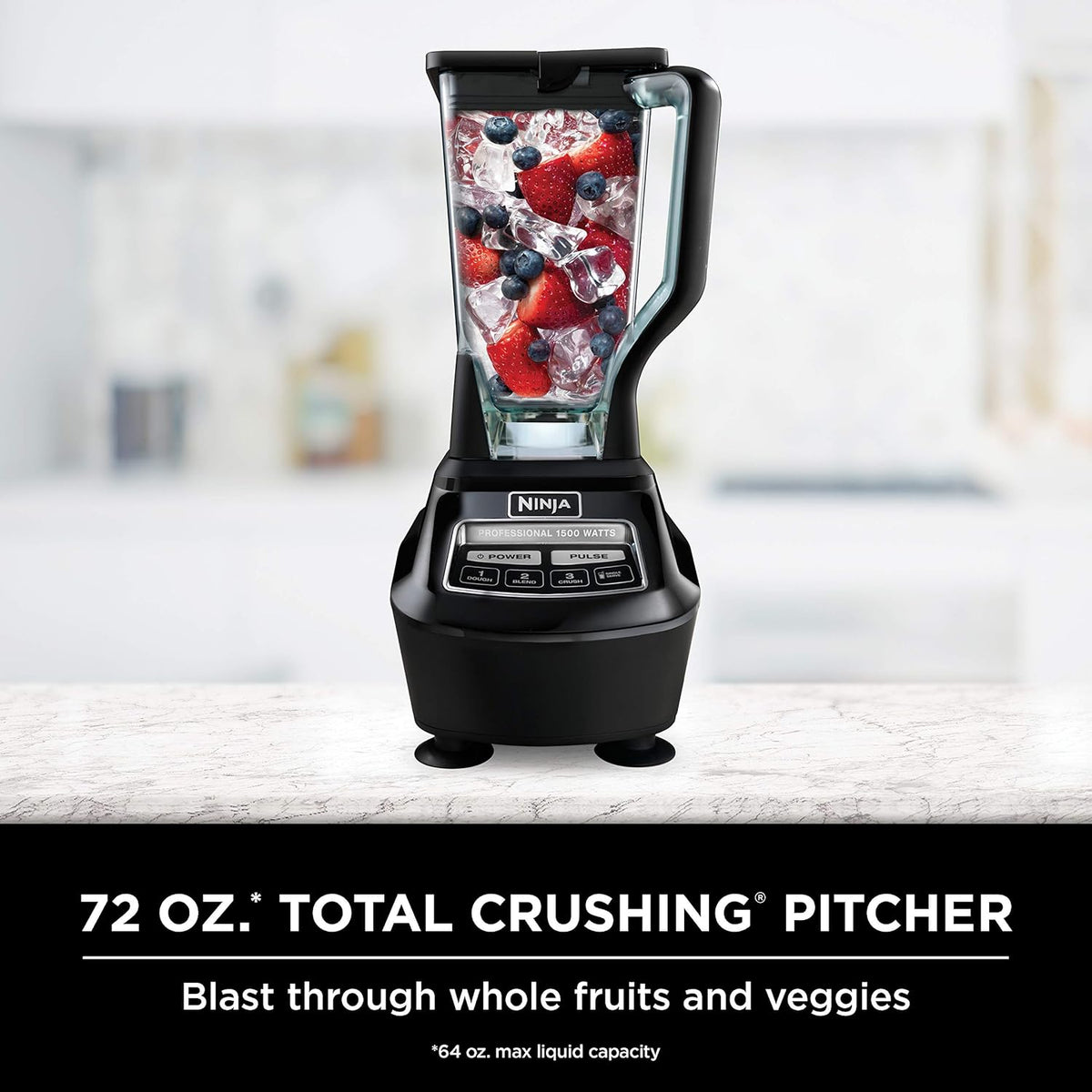 Ninja Mega Kitchen System, 1500W Blender And Processor, 72oz Pitcher, 64oz Bowl, 2 16oz To-Go Cups, Black - BL770