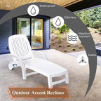 Folding Plastic Outdoor Chaise Lounge Chair With Wheels, 6-Position, 65.5 x 29 x 16.5-37 in, 330 lbs