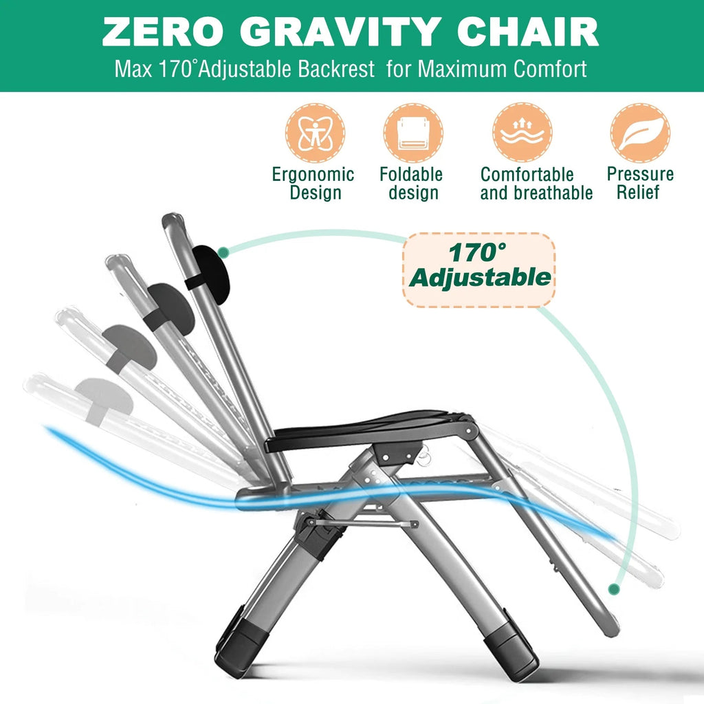 NAIZEA Zero Gravity Chair With Removable Cushion, Cup Holder, and Black Color
